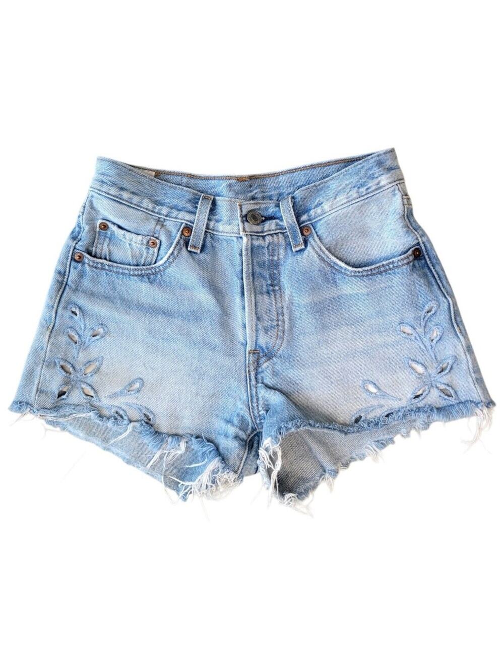 Levi's 501 High Waist Floral Cut Out Jean Shorts Size 24